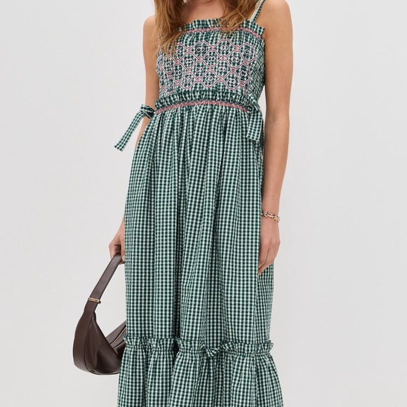 Hunter Bell Larissa Dress. Green Gingham Maxi Dress - Picture 3 of 5